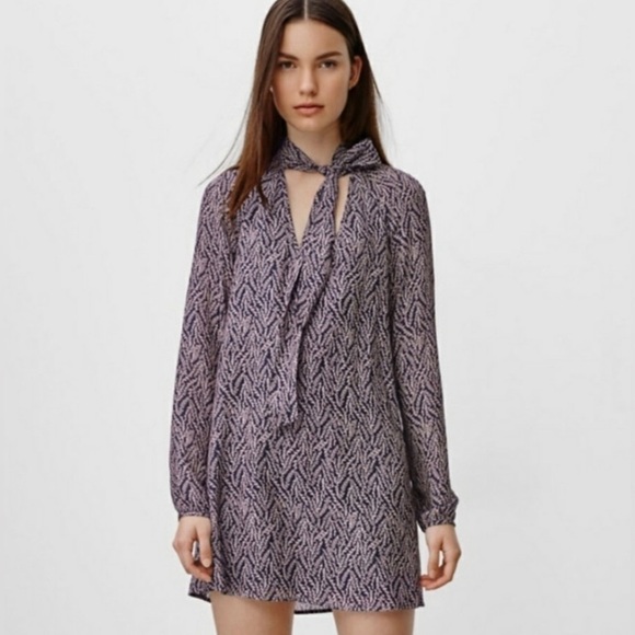 Aritzia Talula Cadogan Leave Pattern Tie Neck Dress Size Medium - Picture 1 of 10